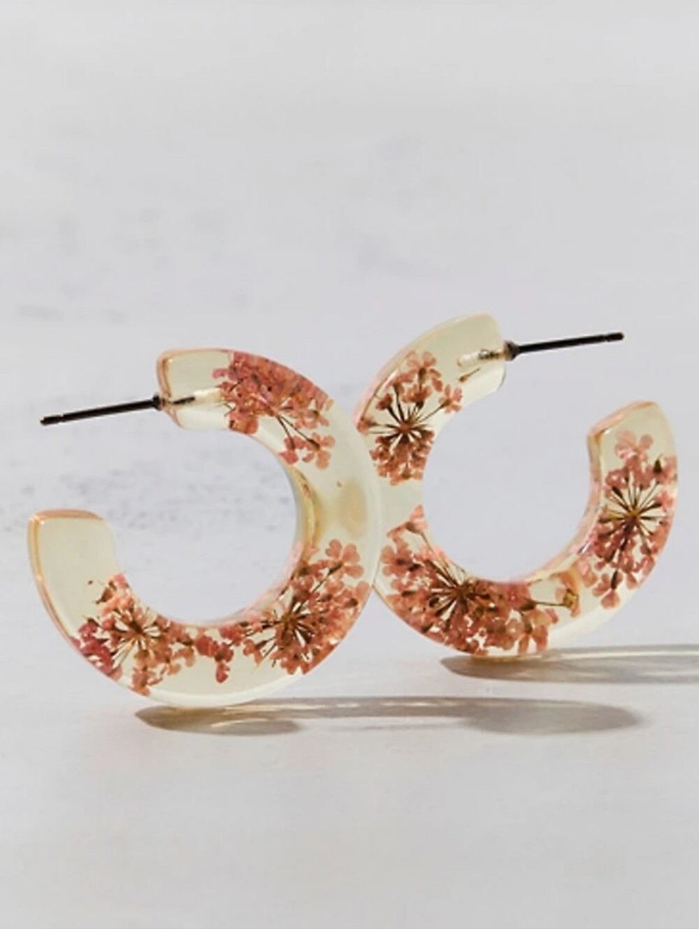Chunky Pressed Flower Clear Hoops